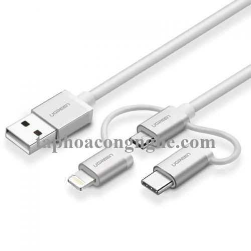 Ugreen 50201 0.5M màu Bạc Cáp sạc đa năng USB sang TypeC + Micro + Lightning US186 30050201